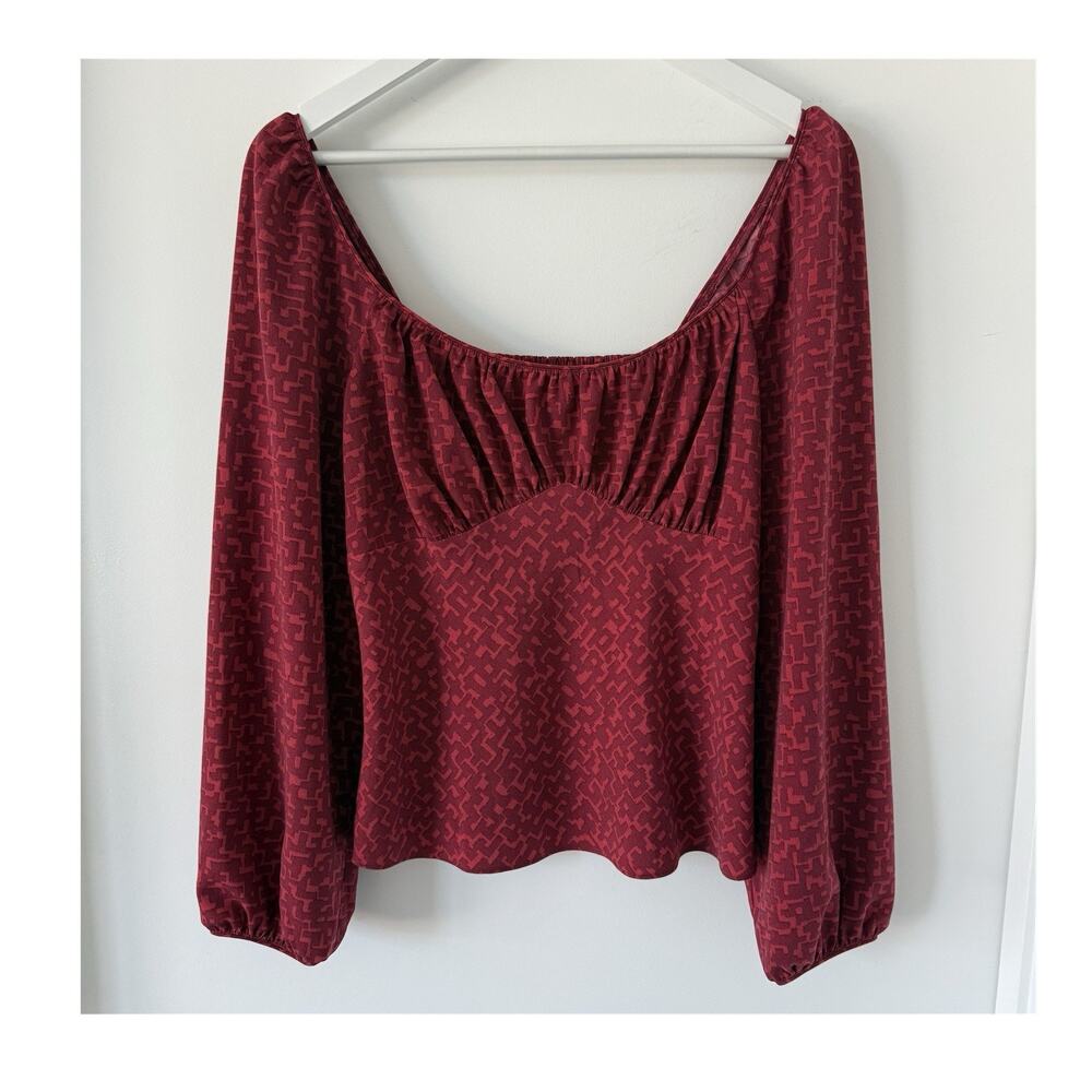 Puff Sleeve Peplum Blouse Square Neck Top size 8